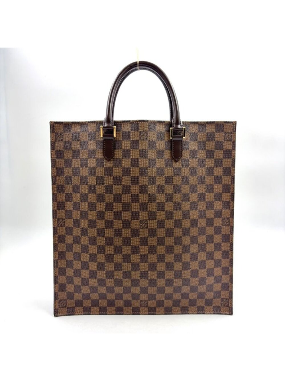 Louis Vuitton Sac Plat Damier Ebene Leather Brown Tote Bag Gold